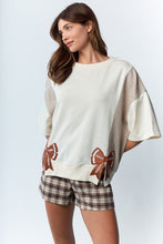 Load image into Gallery viewer, RARERAW Solid and Stripe Top with Embroidered Football Bow Patches in Ivory
