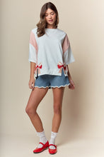 Load image into Gallery viewer, RARERAW Solid and Stripe Top with Embroidered Baseball Bow Patches in Ivory/Red
