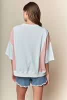 RARERAW Solid and Stripe Top with Embroidered Baseball Bow Patches in Ivory/Red