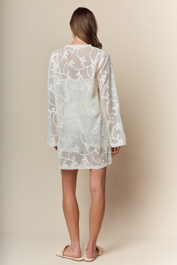 RARERAW UNLINED Lace Mini Dress with Ribbon Bow Motif in Cream