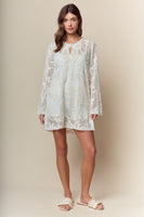 RARERAW UNLINED Lace Mini Dress with Ribbon Bow Motif in Cream