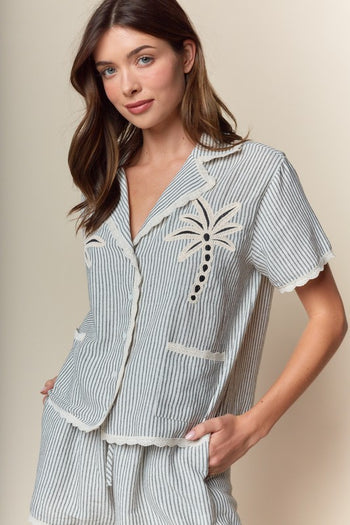 RARERAW Palm Beach Striped Pajama Set in Navy Stripe