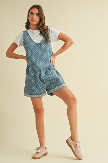 Klesis OVERSIZED Floral Print Romper in Denim