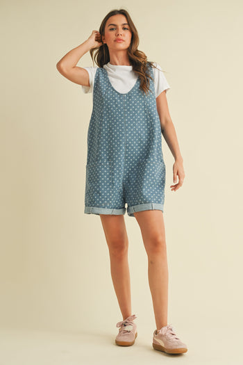 Klesis OVERSIZED Floral Print Romper in Denim