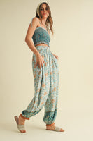 Klesis Smocked Cropped Top and Jogger Set in Mint Combo