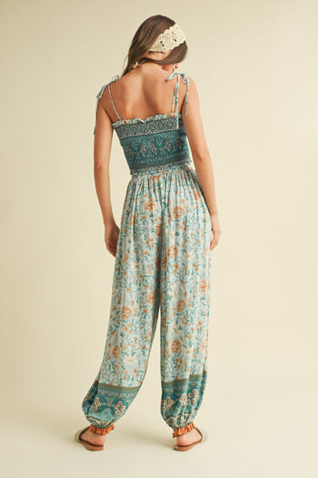 Klesis Smocked Cropped Top and Jogger Set in Mint Combo