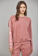 FATE Solid Color Sweatshirt with Satin Stripe Trim in Wood Rose