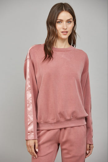FATE Solid Color Sweatshirt with Satin Stripe Trim in Wood Rose