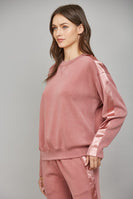 FATE Solid Color Sweatshirt with Satin Stripe Trim in Wood Rose