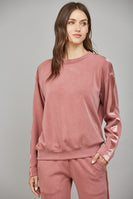 FATE Solid Color Sweatshirt with Satin Stripe Trim in Wood Rose