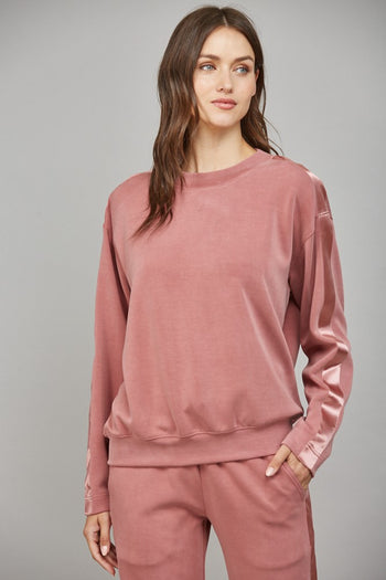 FATE Solid Color Sweatshirt with Satin Stripe Trim in Wood Rose