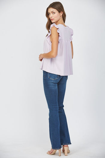 FATE Solid Color Ruffle Detailed Top in Lavender