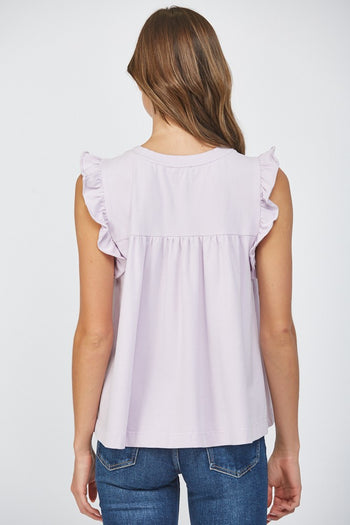 FATE Solid Color Ruffle Detailed Top in Lavender