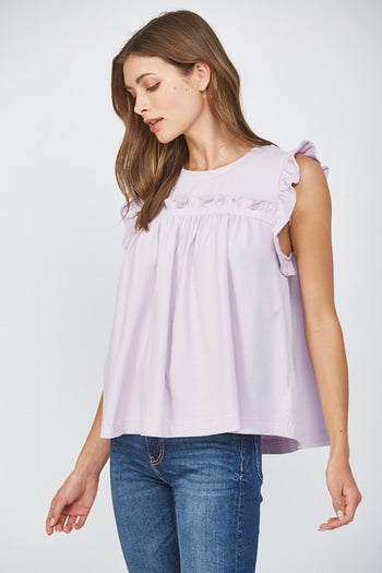 FATE Solid Color Ruffle Detailed Top in Lavender