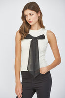 FATE Lightweight Knit Sweater Top with Contrasting Bow on Front in Cream