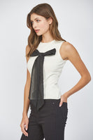 FATE Lightweight Knit Sweater Top with Contrasting Bow on Front in Cream