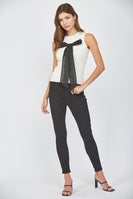 FATE Lightweight Knit Sweater Top with Contrasting Bow on Front in Cream