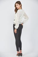FATE Contrasting Color Cardigan with Lace Sleeves in Ivory