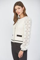 FATE Contrasting Color Cardigan with Lace Sleeves in Ivory