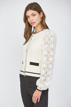Load image into Gallery viewer, FATE Contrasting Color Cardigan with Lace Sleeves in Ivory
