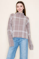White Birch Plaid Knit Sweater Mocha