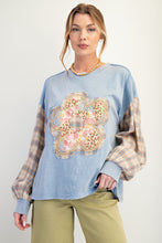 Load image into Gallery viewer, Easel Mineral Washed Flower Patch Front Cotton Top in Peri Blue
