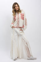 BlueVelvet Waffle Knit and Mixed Print Detailed Hooded Jacket in Cream-Pink