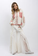 Load image into Gallery viewer, BlueVelvet Waffle Knit and Mixed Print Detailed Hooded Jacket in Cream-Pink
