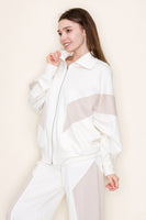 White Birch OVERSIZED Color Block Scuba Jacket in Ivory