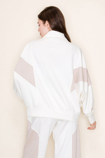 White Birch OVERSIZED Color Block Scuba Jacket in Ivory