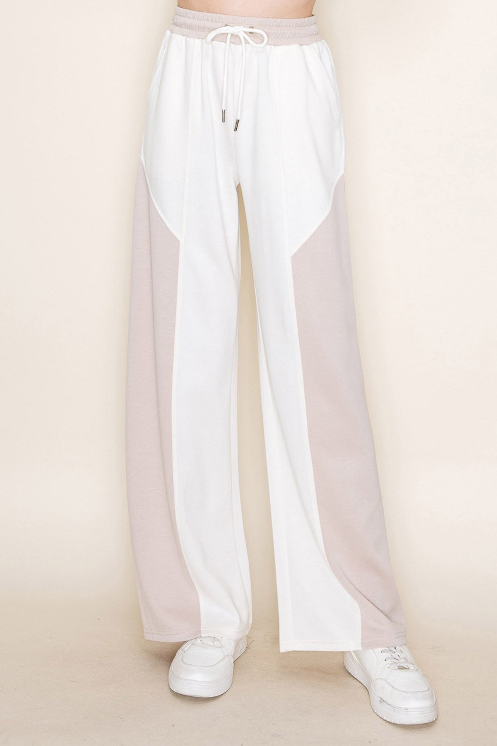 White Birch High Waisted Color Block Scuba Pants in Ivory