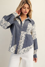 Load image into Gallery viewer, ee:some Color Block Striped Denim and Floral Top in Denim Blossom
