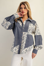 Load image into Gallery viewer, ee:some Color Block Striped Denim and Floral Top in Denim Blossom
