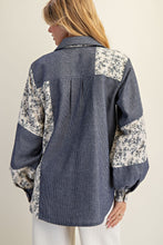 Load image into Gallery viewer, ee:some Color Block Striped Denim and Floral Top in Denim Blossom
