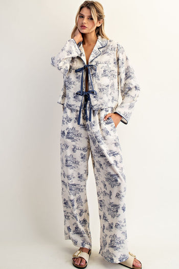 ee:some Printed Pajama Bow Tie Set in French Blue