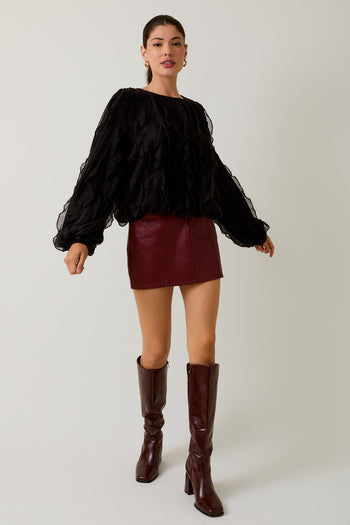 Sunday Edition Solid Color Textured Ruffle Top in Black