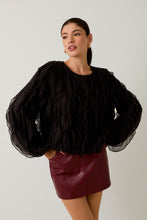 Load image into Gallery viewer, Sunday Edition Solid Color Textured Ruffle Top in Black
