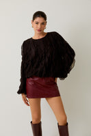 Sunday Edition Solid Color Textured Ruffle Top in Black