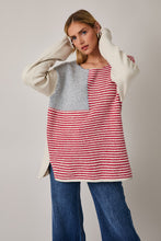 Load image into Gallery viewer, Sunday Edition OVERSIZED Knit Flag Sweater in Cream-Red-Blue
