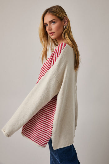 Sunday Edition OVERSIZED Knit Flag Sweater in Cream-Red-Blue