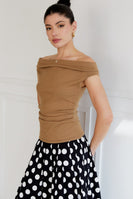 Sunday Edition Wide Neck Off The Shoulder Top in Tan