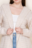 White Birch Long Open Front Cardigan with Hood in Oatmeal