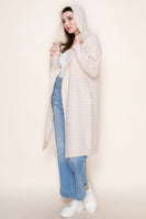 White Birch Long Open Front Cardigan with Hood in Oatmeal