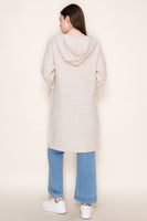 White Birch Long Open Front Cardigan with Hood in Oatmeal