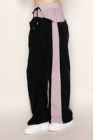 White Birch Contrasting Fleece and Quilted Knit Pants in Black
