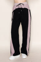 White Birch Contrasting Fleece and Quilted Knit Pants in Black