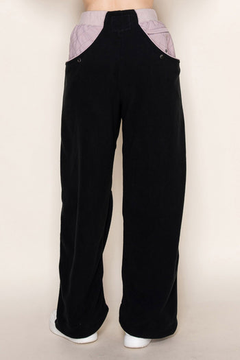 White Birch Contrasting Fleece and Quilted Knit Pants in Black