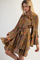 Easel Exclusive Floral Print Mini Dress in Martini Olive