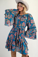 Load image into Gallery viewer, Easel Exclusive Floral Print Mini Dress in Teal

