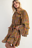 Easel Exclusive Floral Print Mini Dress in Martini Olive